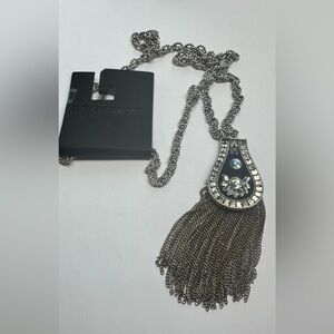 17” adjustable -WONDERWEST-Silver and Blue Tassel Necklace